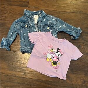 EUC Denim Minnie Mouse Print Jacket & Minnie/Daisy Lavender Tee Set